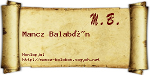 Mancz Balabán névjegykártya